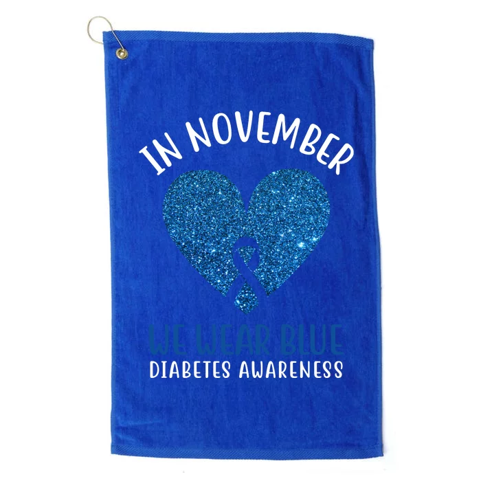 In November We Wear Blue Diabetes Awareness Heart Ribbon Platinum Collection Golf Towel