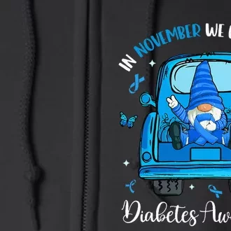 In November We Wear Blue Gnome Ribbon Diabetes Awareness Full Zip Hoodie