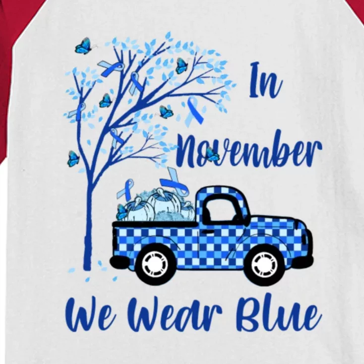 In November We Wear Blue Plaid Diabetes Awareness In November We Wear Blue Plaid Kids Colorblock Raglan Jersey