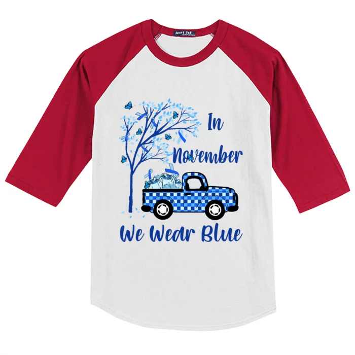 In November We Wear Blue Plaid Diabetes Awareness In November We Wear Blue Plaid Kids Colorblock Raglan Jersey