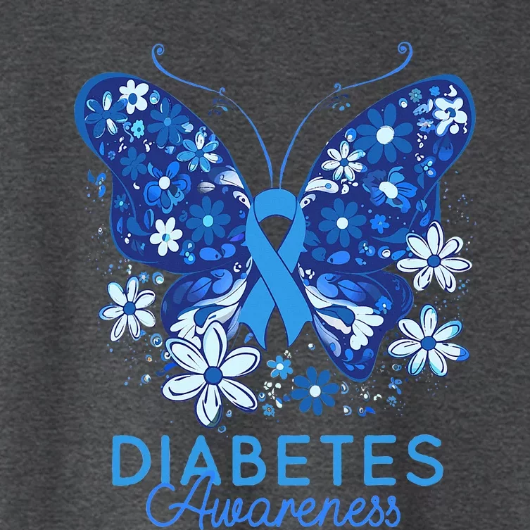 In November We Wear Blue Ribbon Butterfly Diabetes Awareness Women's Crop Top Tee