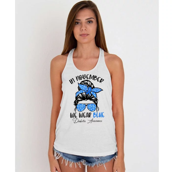 In November We Wear Blue Diabetes Awareness Women's Knotted Racerback Tank