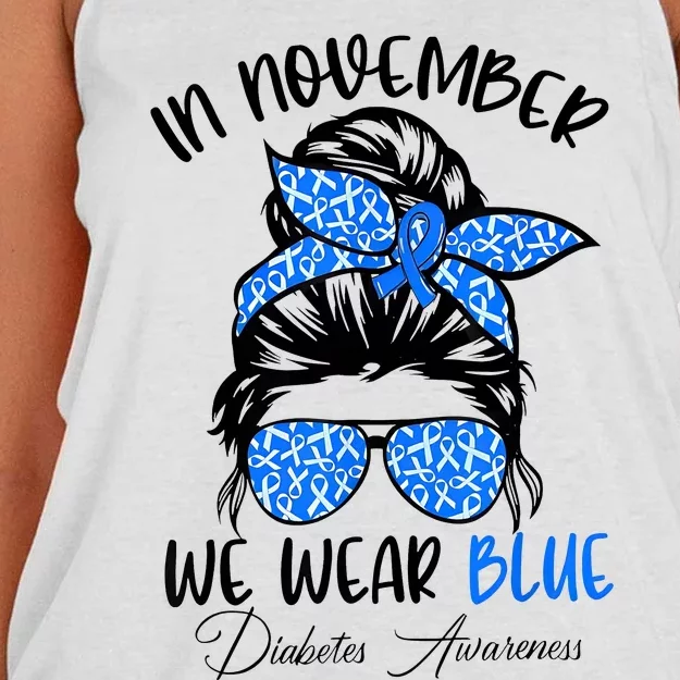 In November We Wear Blue Diabetes Awareness Women's Knotted Racerback Tank