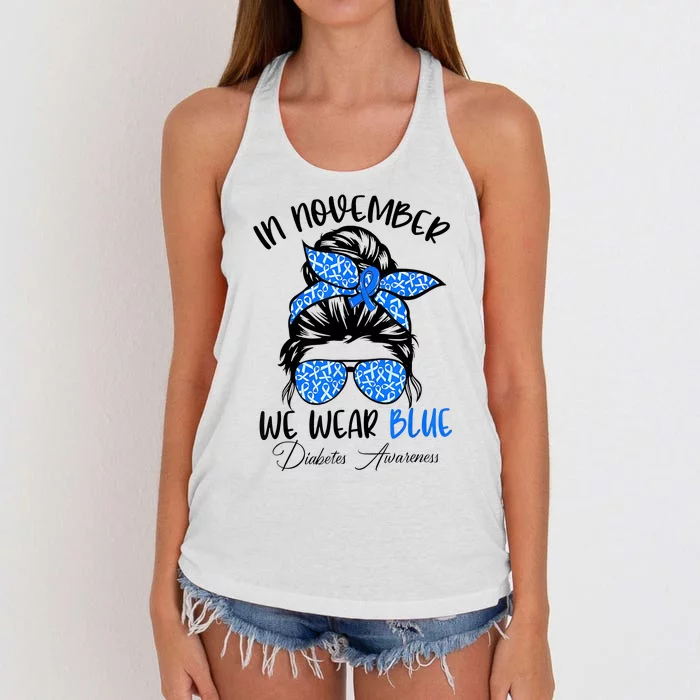 In November We Wear Blue Diabetes Awareness Women's Knotted Racerback Tank