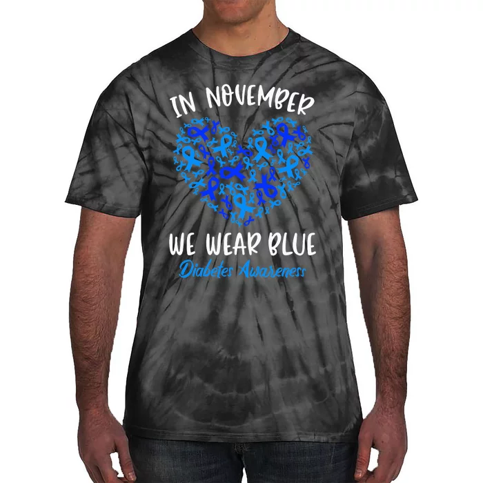 In November we Wear Blue Cure Diabetes Awareness Love Heart Tie-Dye T-Shirt