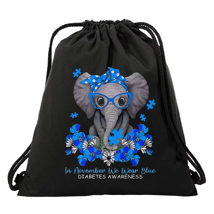 In November We Wear Blue Elephant Diabetes Awareness Gifts Drawstring Bag