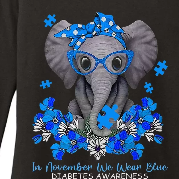 In November We Wear Blue Elephant Diabetes Awareness Gifts Womens CVC Long Sleeve Shirt