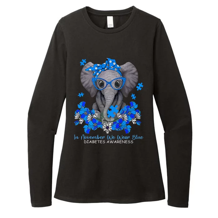 In November We Wear Blue Elephant Diabetes Awareness Gifts Womens CVC Long Sleeve Shirt