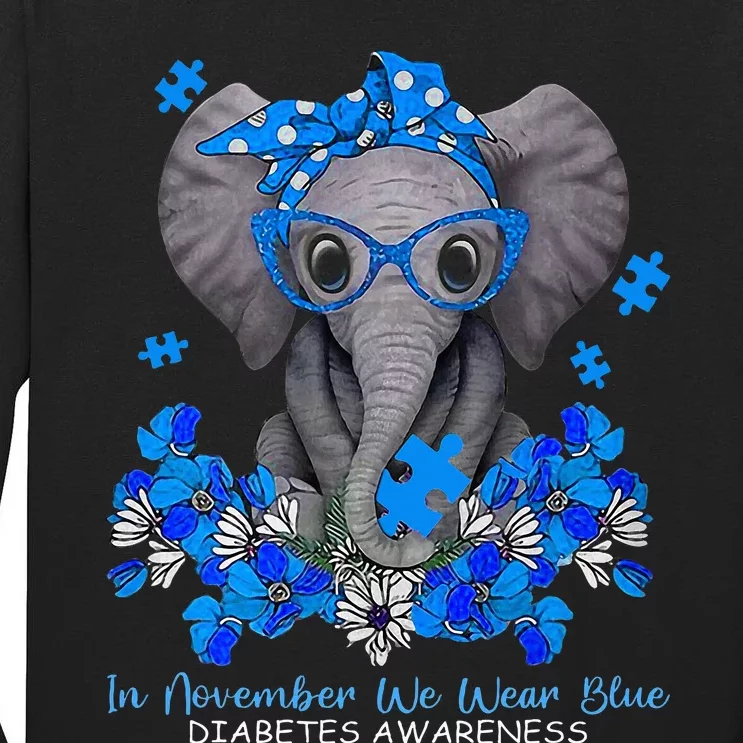 In November We Wear Blue Elephant Diabetes Awareness Gifts Tall Long Sleeve T-Shirt