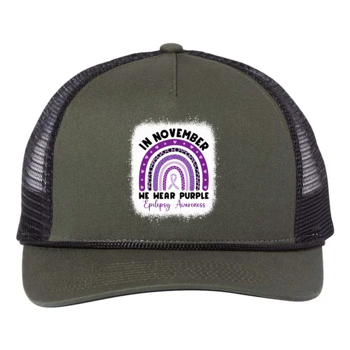 In November We Wear Purple Epilepsy Awareness Month Rainbow Retro Rope Trucker Hat Cap