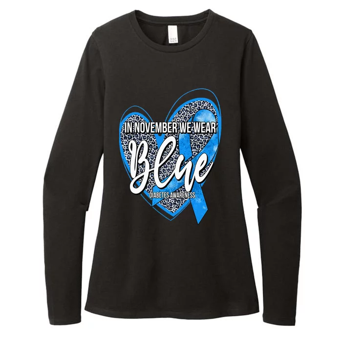 In November We Wear Blue Diabetes Awareness Month Leopard Womens CVC Long Sleeve Shirt