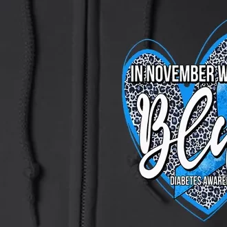 In November We Wear Blue Diabetes Awareness Month Leopard Full Zip Hoodie