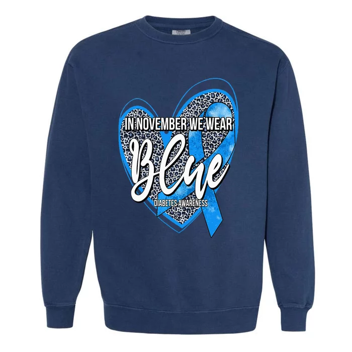 In November We Wear Blue Diabetes Awareness Month Leopard Garment-Dyed Sweatshirt