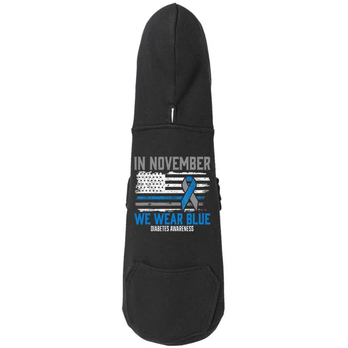 In November We Wear Blue T1D T2D Diabetic Diabetes Awareness Doggie 3-End Fleece Hoodie