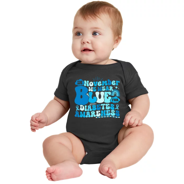 In November We Wear Blue Groovy Diabetic Diabetes Awareness Baby Bodysuit