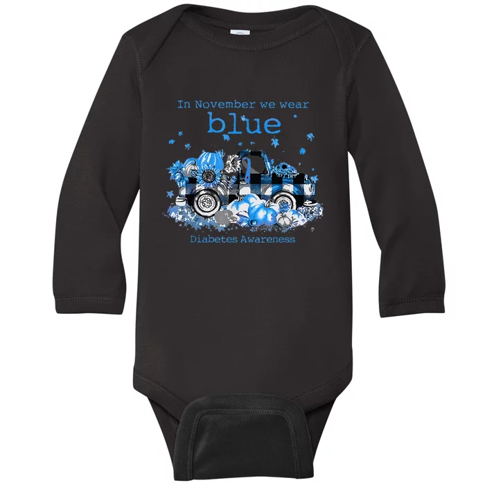 In November We Wear Blue Truck Diabetes Awareness Baby Long Sleeve Bodysuit