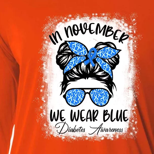 In November We Wear Blue Messy Bun Diabetes Awareness Cooling Performance Long Sleeve Crew