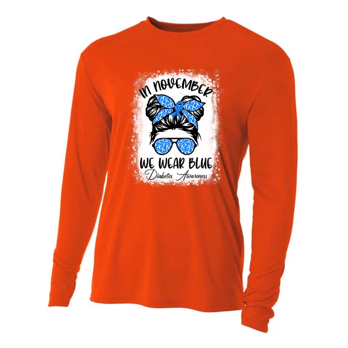 In November We Wear Blue Messy Bun Diabetes Awareness Cooling Performance Long Sleeve Crew