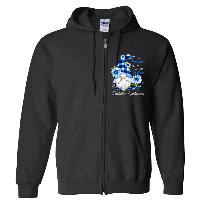 In November We Wear Blue Gnomes Diabetes Awareness Full Zip Hoodie