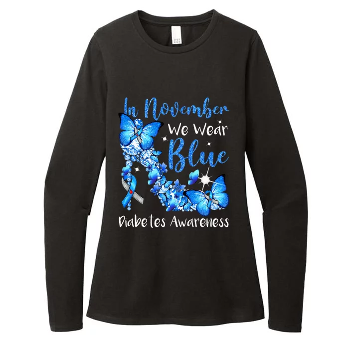 In November We Wear Blue Butterflies Diabetes Awareness Womens CVC Long Sleeve Shirt