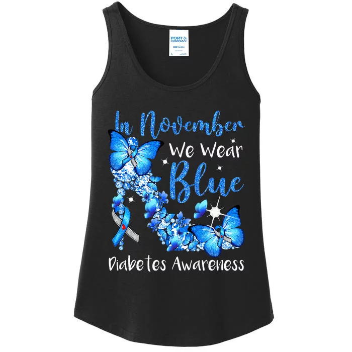 In November We Wear Blue Butterflies Diabetes Awareness Ladies Essential Tank