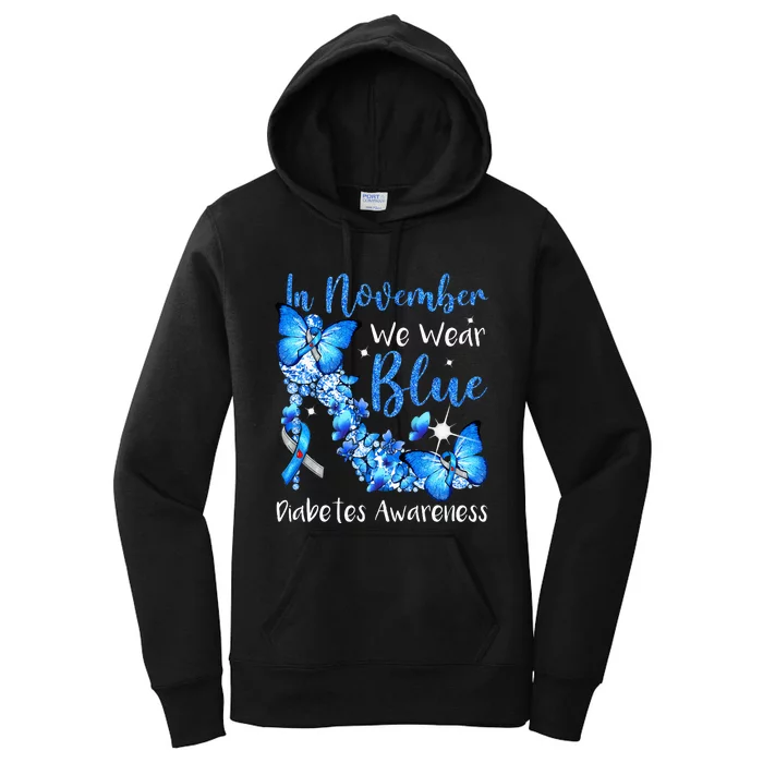 In November We Wear Blue Butterflies Diabetes Awareness Women's Pullover Hoodie