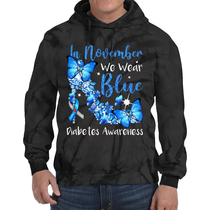 In November We Wear Blue Butterflies Diabetes Awareness Tie Dye Hoodie