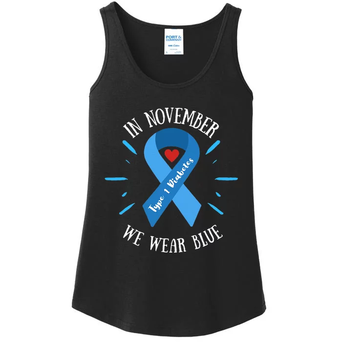 In November We Wear Blue Type 1 Diabetes Awareness Month Ladies Essential Tank