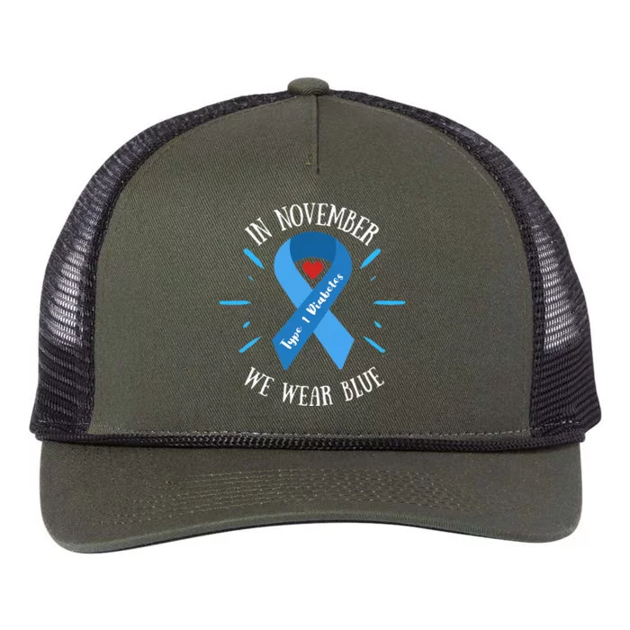 In November We Wear Blue Type 1 Diabetes Awareness Month Retro Rope Trucker Hat Cap