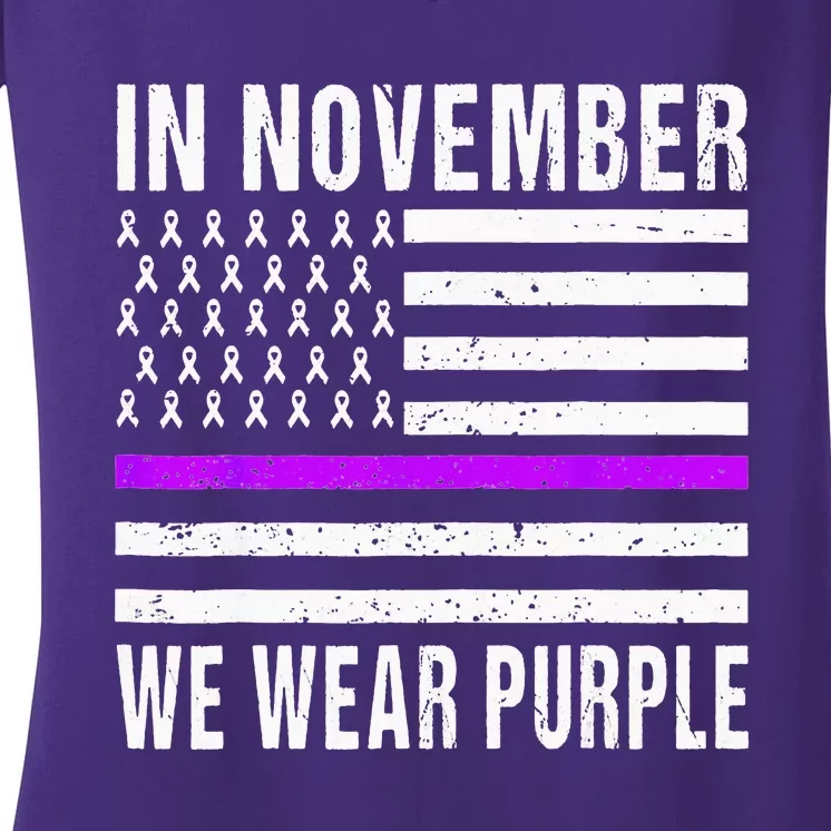 In November We Wear Purple Pancreatic Cancer Awareness Women's V-Neck T-Shirt