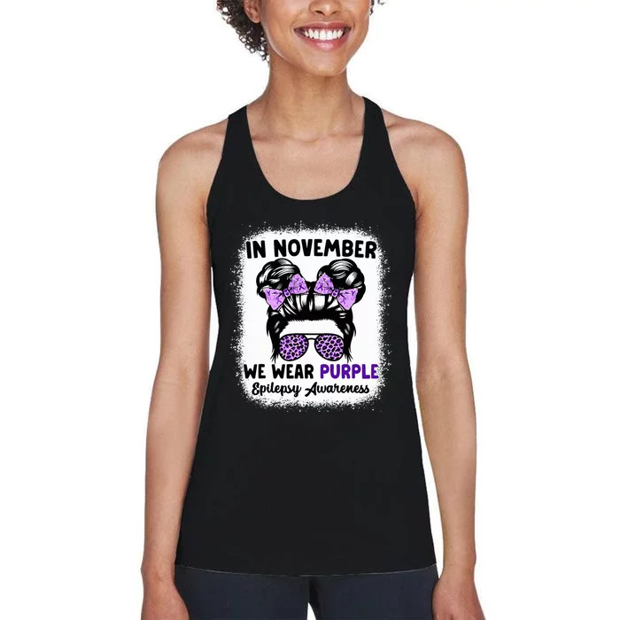 In November We Wear Purple Epilepsy Awareness Women Epilepsy Women's Racerback Tank