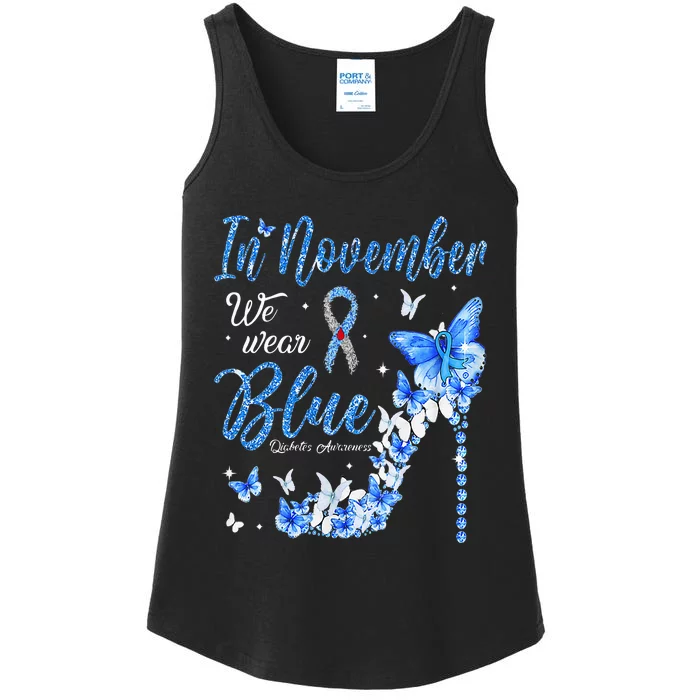 In November We Wear Blue Diabetes Awareness Butterflies Fun Ladies Essential Tank