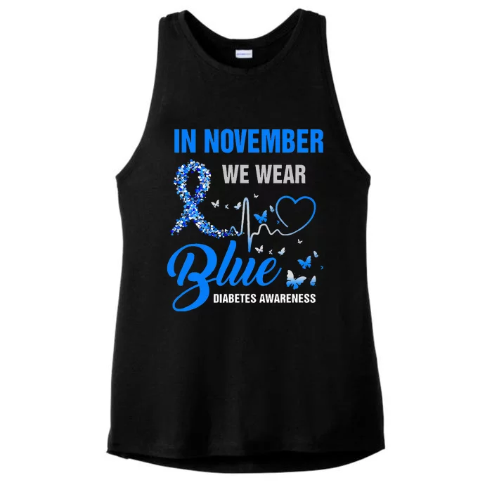 In November We Wear Blue Heartbeat Diabetes Awareness Ladies Tri-Blend Wicking Tank