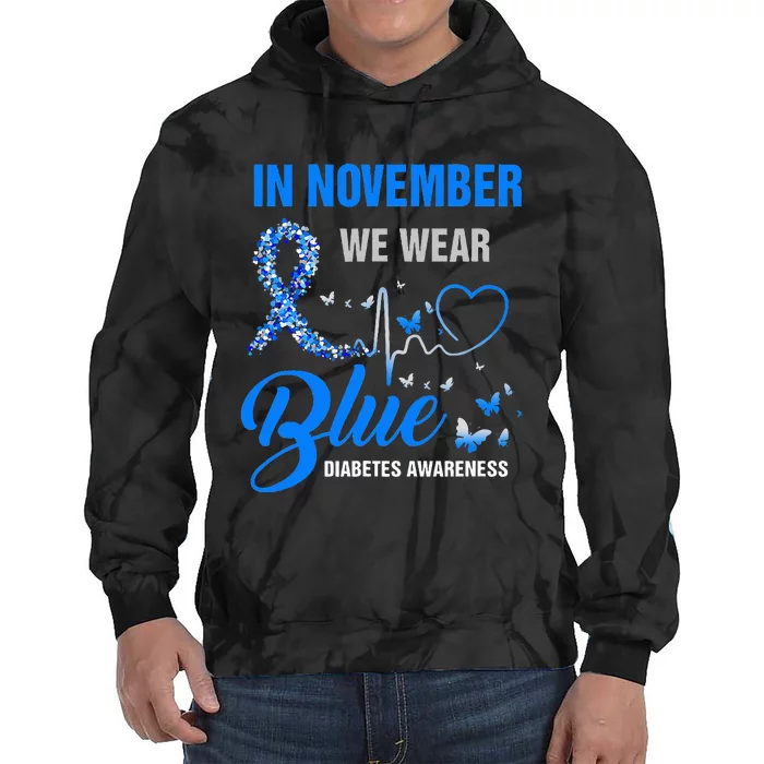 In November We Wear Blue Heartbeat Diabetes Awareness Tie Dye Hoodie