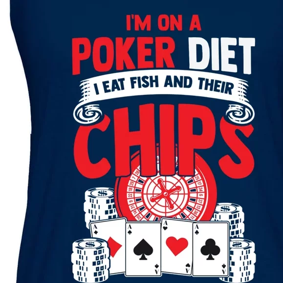 I'm on a poker diet I eat fish and their chips cards Ladies Essential Flowy Tank