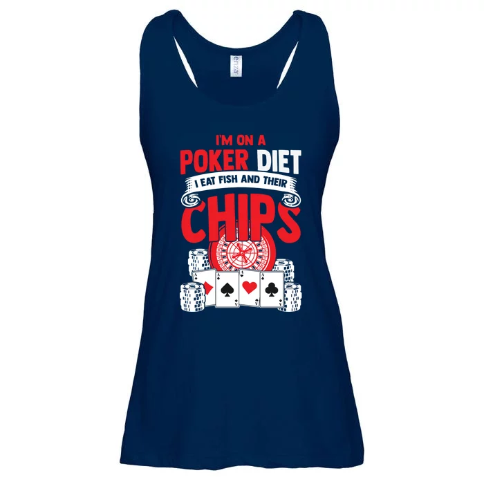 I'm on a poker diet I eat fish and their chips cards Ladies Essential Flowy Tank