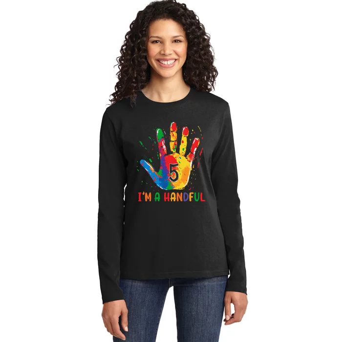 IM Officially A Handful 5th Cute Five Birthday Party Ladies Long Sleeve Shirt