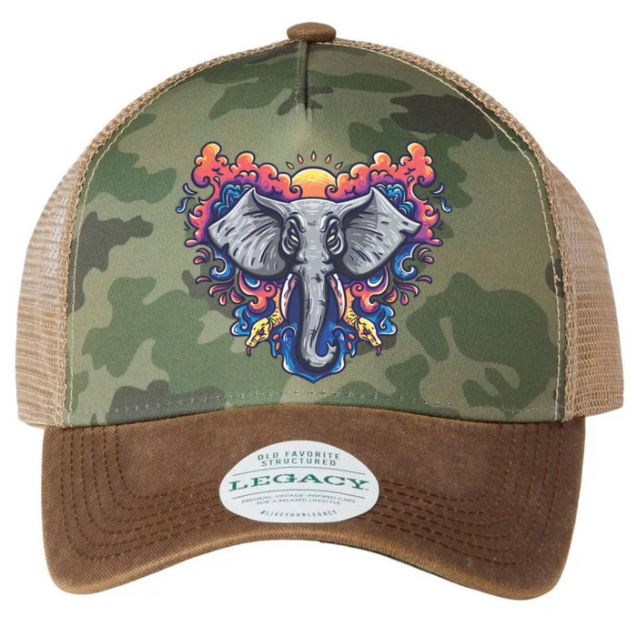 Illustration Of An Elephant Sunrise Legacy Tie Dye Trucker Hat