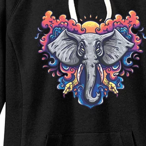 Illustration Of An Elephant Sunrise Women's Fleece Hoodie