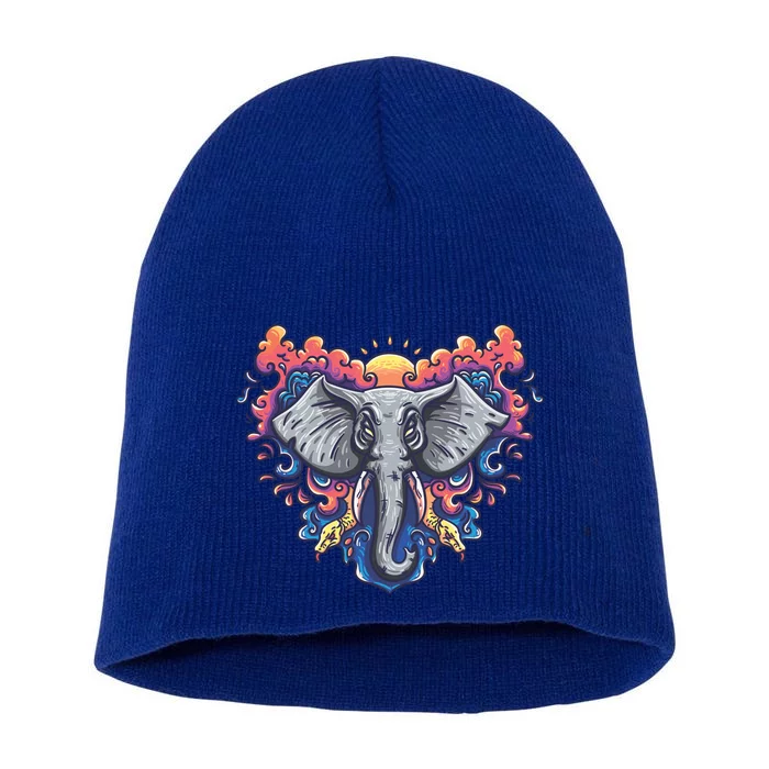 Illustration Of An Elephant Sunrise Short Acrylic Beanie