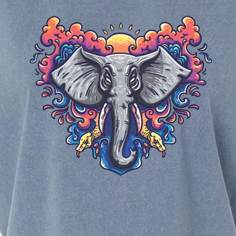 Illustration Of An Elephant Sunrise Garment-Dyed Women's Muscle Tee