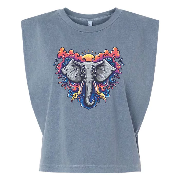 Illustration Of An Elephant Sunrise Garment-Dyed Women's Muscle Tee