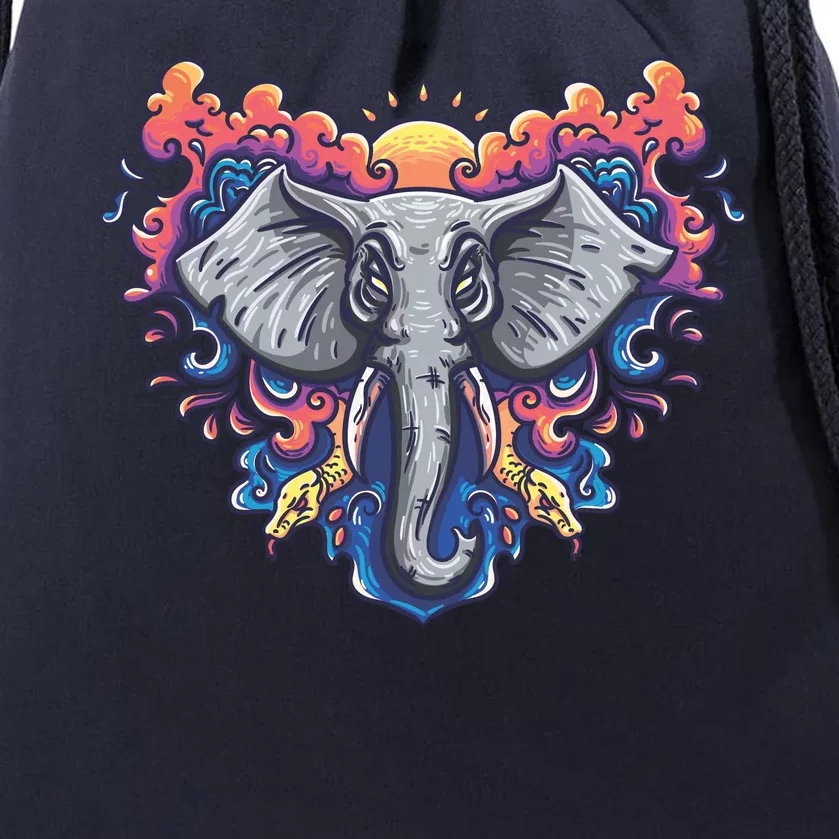 Illustration Of An Elephant Sunrise Drawstring Bag