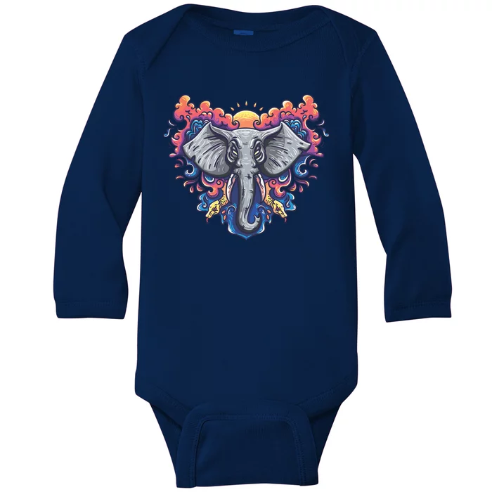 Illustration Of An Elephant Sunrise Baby Long Sleeve Bodysuit