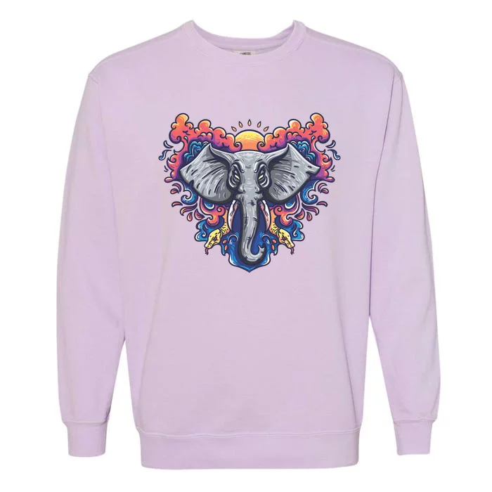 Illustration Of An Elephant Sunrise Garment-Dyed Sweatshirt