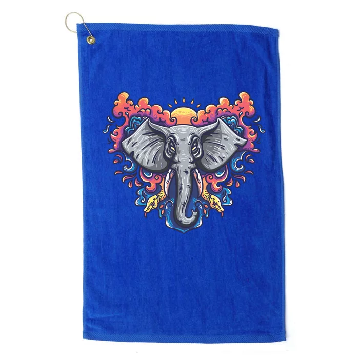 Illustration Of An Elephant Sunrise Platinum Collection Golf Towel