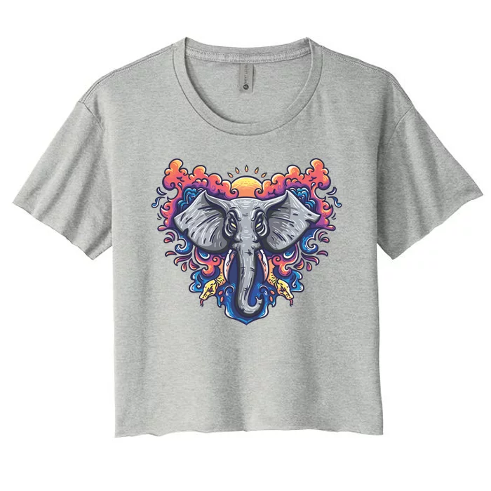 Illustration Of An Elephant Sunrise Women's Crop Top Tee