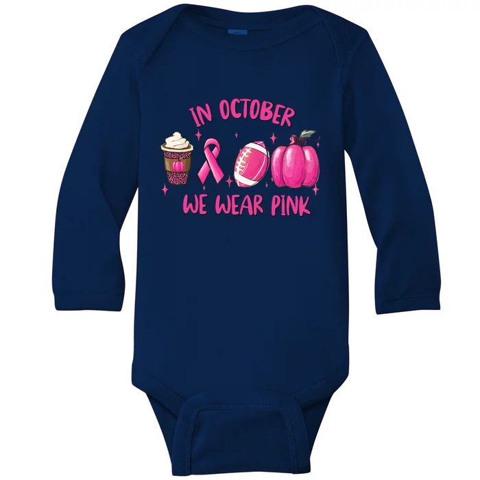 In October Breast Cancer Football Oktoberfest Halloween Baby Long Sleeve Bodysuit