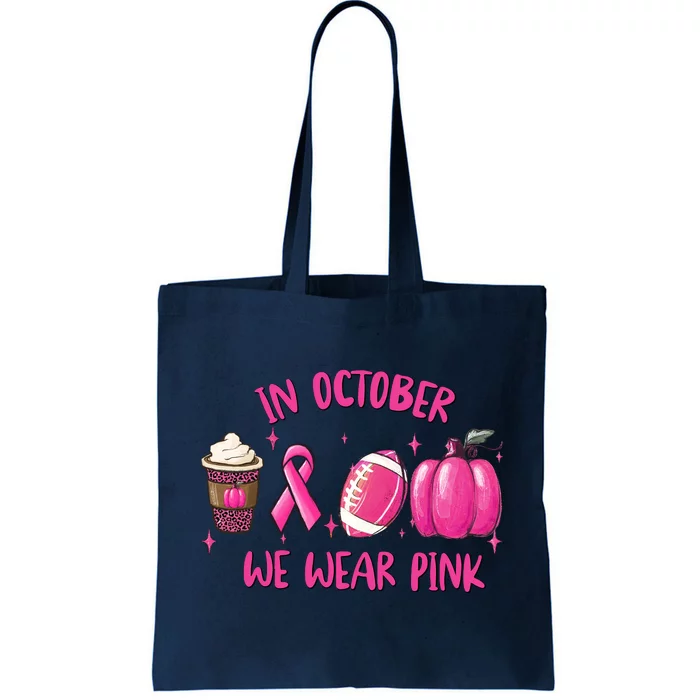 In October Breast Cancer Football Oktoberfest Halloween Tote Bag