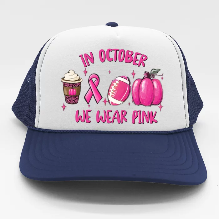 In October Breast Cancer Football Oktoberfest Halloween Trucker Hat